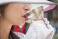 1920s Dressed Girl with Hat, Gloves and Glass of Wine