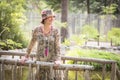 1920s Dressed Girl On Wooden Bridge Portrait