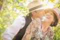 1920s Dressed Romantic Couple Flirting Outdoors Royalty Free Stock Photo