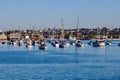 Sailboats moored in Newport Beach Harbor