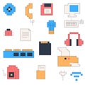 90`s electronics equipment pixel flat vector illustration icon seamless pattern