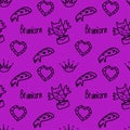 2000s emo girl kawaii style seamless pattern texture background with elements like owl with letter, slice of pizza