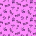 2000s emo girl kawaii style seamless pattern texture background with elements like punk text, alien, skull and bones