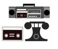 90\'s era 3d tape audio player cassette illustration cordless phone vector illustration
