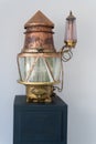 Close-up of a replica of a lighthouse lighting system
