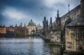 It`s evening in the city of Prague. View of the Charles bridge Royalty Free Stock Photo