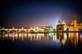 It`s evening in the city of Prague. View of the Charles bridge and star.