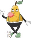 90s Fruit Funny Retro Groovy Cartoon Hippie Character. Comic Pear Character on transparent background. Groovy Summer Royalty Free Stock Photo