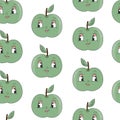 90s Fruit Funny Retro Groovy Pattern with Cartoon Hippie Character. Comic Character of Apple with a face. Groovy Summer Royalty Free Stock Photo