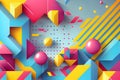 80s Geometric Background Colourful Circle Design. AI Generative