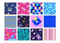 90s geometric pattern. Cool fashion neon pop art seamless textures set, 80s retro hipster comic background. Abstract Royalty Free Stock Photo