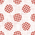 1950s Gingham Polka Dot Seamless Vector Repeat Pattern. Classic Red and White Texture Background. Retro Lolita Fashion Textile,