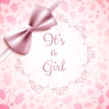 It`s a girl baby shower cute card invitation with pink bow, vect Royalty Free Stock Photo