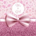 It`s a girl baby shower cute card invitation with pink bow, vect Royalty Free Stock Photo