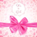 It`s a girl baby shower cute card invitation with pink bow, vector illustration Royalty Free Stock Photo