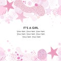 It`s a girl. Baby shower greeting card with square, dots and lines greeting card