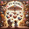 \'It\'s a Girl\' Celebration with Folklore Nursery Art Royalty Free Stock Photo