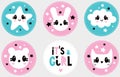 It`s a Girl.Cute Kawaii Style Baby Shower Vector Party Tags. Royalty Free Stock Photo