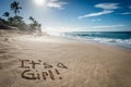 It`s a Girl, gender reveal written in the sand