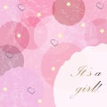 It`s a girl. Modern Card Design with announcement of baby girl arrival. Baby Girl Birth announcement Royalty Free Stock Photo