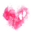 It`s a girl - pink heart with footprints Royalty Free Stock Photo