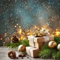 Radiant Start: Glass Balls, Evergreen, and Garland Illumination Royalty Free Stock Photo