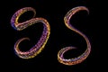 S - handwritten 2 capital letters made of multicolored luminous circles isolated on black background. Part of Alphabet Royalty Free Stock Photo