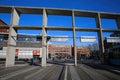 View on gates of bus station against blie winter sky Royalty Free Stock Photo