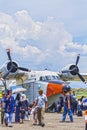 Visitors taking photo and selfie with airplane, Banding Air Show 2017.