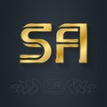 S and A initial golden logo. SA - Metallic 3d icon or logotype template. Design element with lineart option. Gold