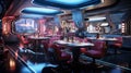 1950s-Inspired Sci-Fi Diner with Advanced Technology. Royalty Free Stock Photo