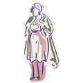 1950s lady stylish outfit illustration. Hand drawn loose lineart style of retro fifties vintage woman fashion model clip