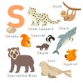 S letter animals set. English alphabet