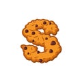 S letter cookies. Cookie font. Oatmeal biscuit alphabet symbol.