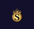 S Letter Crown Golden Colors Logo Design Concept