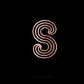S Letter. Gold S Monogram Consist Of Thin Lines, Isolated On A Dark Background.