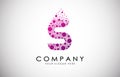 S Letter Logo with Dispersion Effect and Dots, Bubbles, Circles.