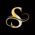 S Letter Logo with Golden Luxury Color and Monogram Design. S Letter Initial Luxurious Logo Template. S Logo Golden Concept