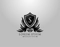 S Letter Logo. Inital S Majestic King Shield Black Design for Boutique, Hotel, Photography, Jewelry, Label