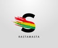 S Letter Logo With Splatter and Rasta Color. Letter S Reggae