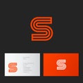 S letter. S linear logo. S orange monogram, isolated on a dark background.