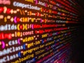 S. Lines of code of a software with several colors. Digital binary data on computer screen. SEO optimization. Programmer working Royalty Free Stock Photo