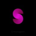 S Logo. S Monogram. S origami logo. Pink gradient letter icon.