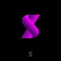 S logo. S monogram like folded paper. S abstract volume letter. Violet letter with shadow.