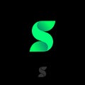 S logo. S monogram. S abstract volume letter. Green letter on a dark circle.