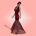 1940s Spanish Roses Dress Royalty Free Stock Photo