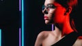 90s look optic fashion red neon girl face glasses Royalty Free Stock Photo