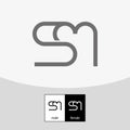 S and M Letter Logo. Gray Color. - Vector