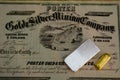 1860s Mining Company Stock Certificate - California USA - Silver and Gold Bar