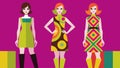 The 60s mod look gets a modern twist with bright colors and bold geometric patterns on shift dresses and kneehigh boots Royalty Free Stock Photo